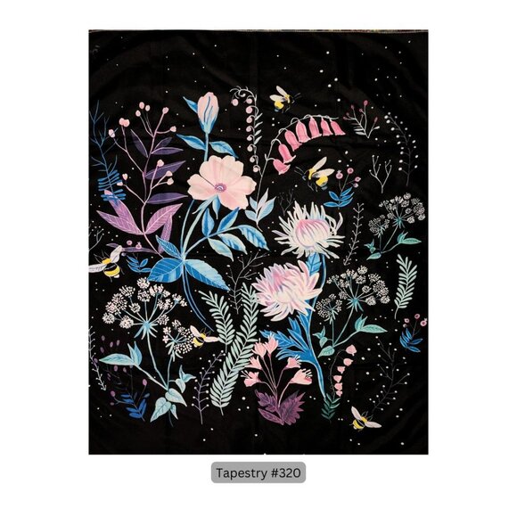 Black Flowers Tapestry Hanging Wall Decor - Picture 1 of 1